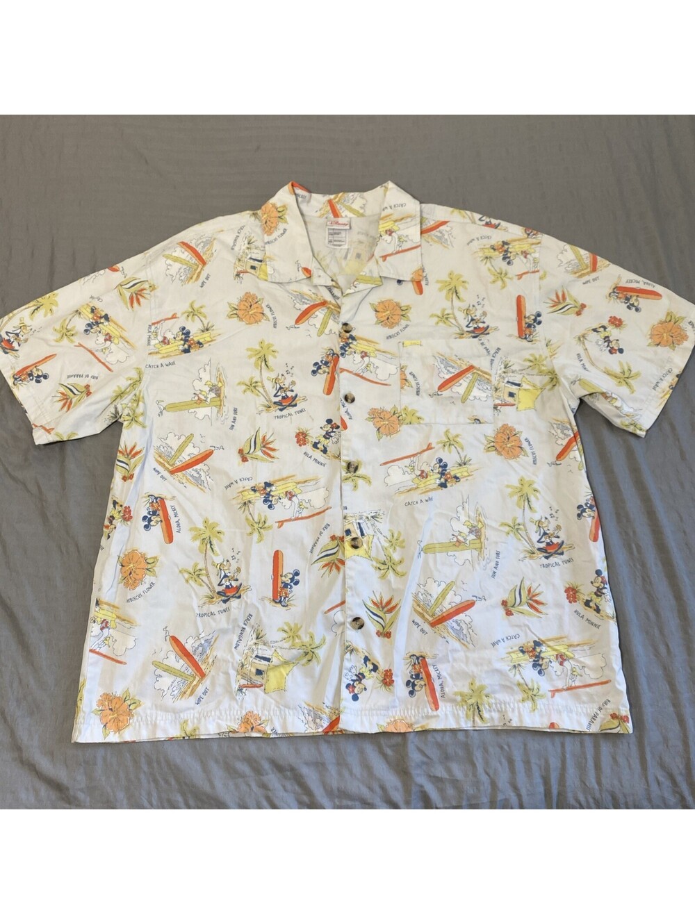 VTG Disney Store Mickey Mouse and Goofy Surfing Hawaiian Shirt Men's Size 2XL